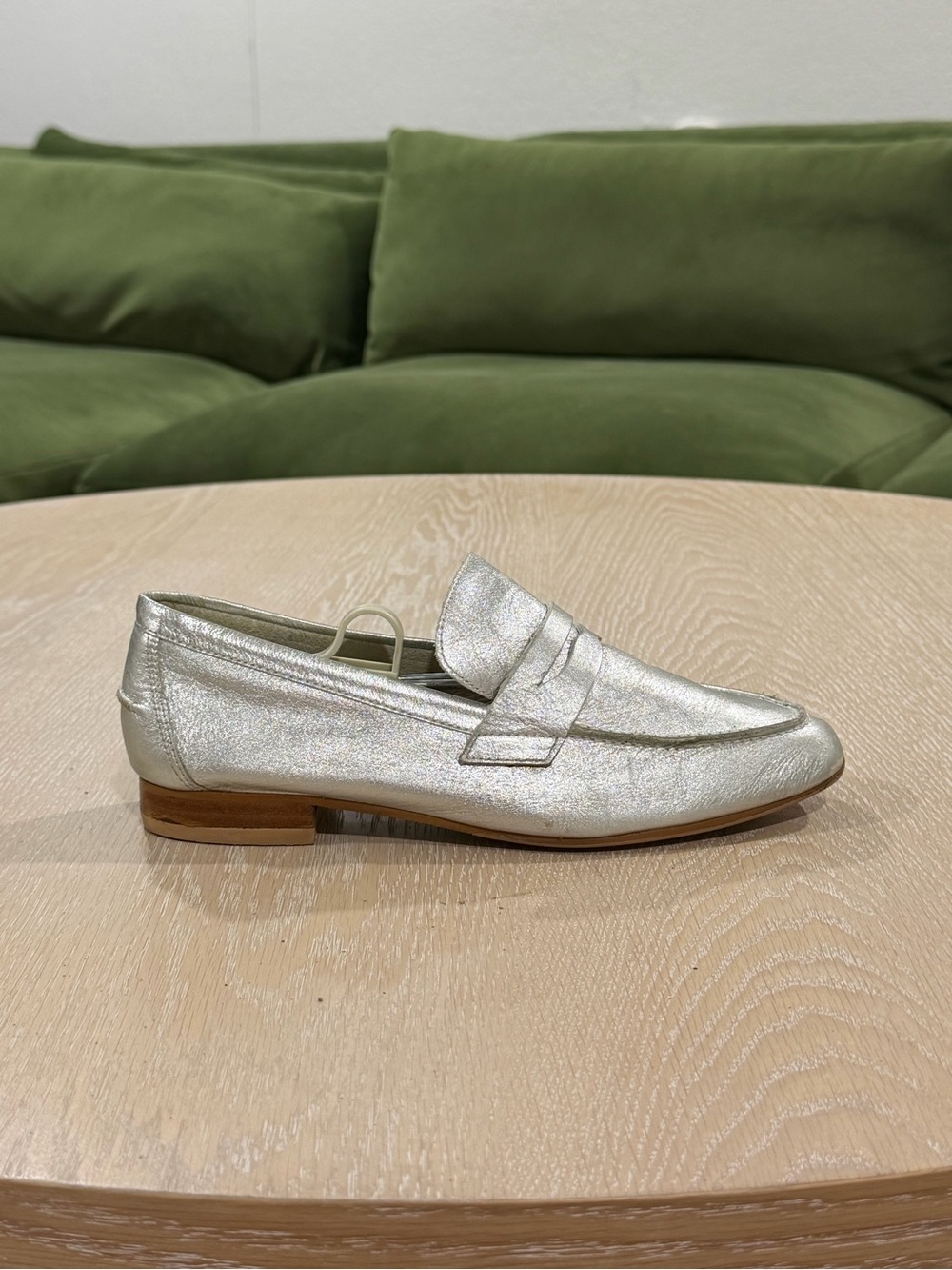Leze The Label Metallic Silver Leather Penny Loafers